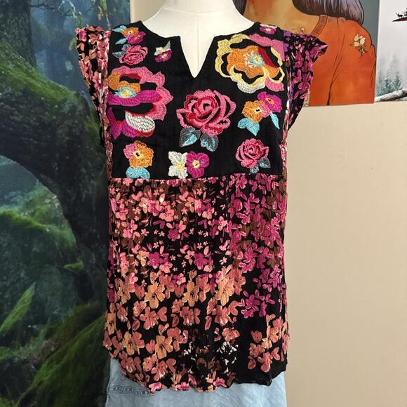 savanna jane embroidered boho floral blouse size small - Picture 3 of 5